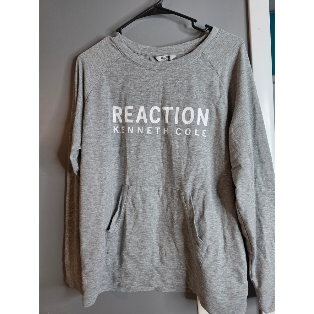 Reaction Kenneth Cole Mens Gray Logo Graphic Long Sleeve Sweatshirt Large